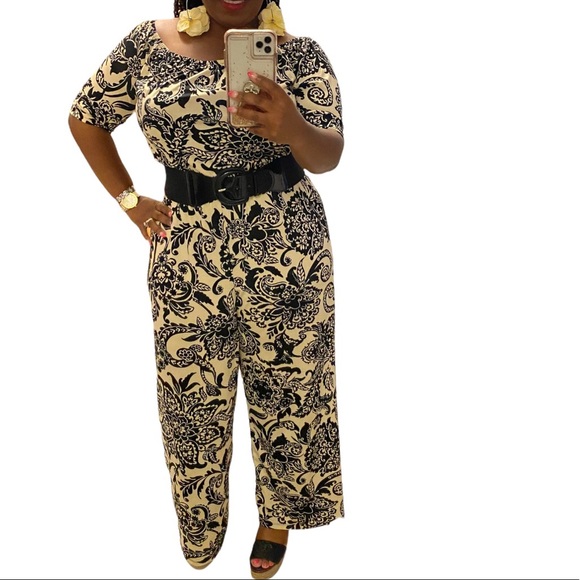 Brand New! Tacera Printed Navy/Coral Jumpsuit size PM - Picture 11 of 13